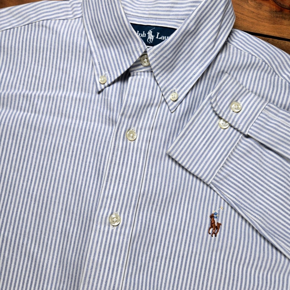 Ralph Lauren Original 80s Blue White Striped Oxford Button Down Shirt 14.5-32 M
